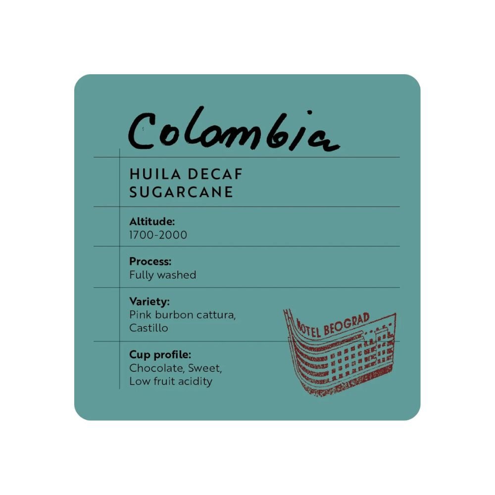 Hotel Beograd 1937 Colombia Huila Decaf Sugarcane - Brew Society